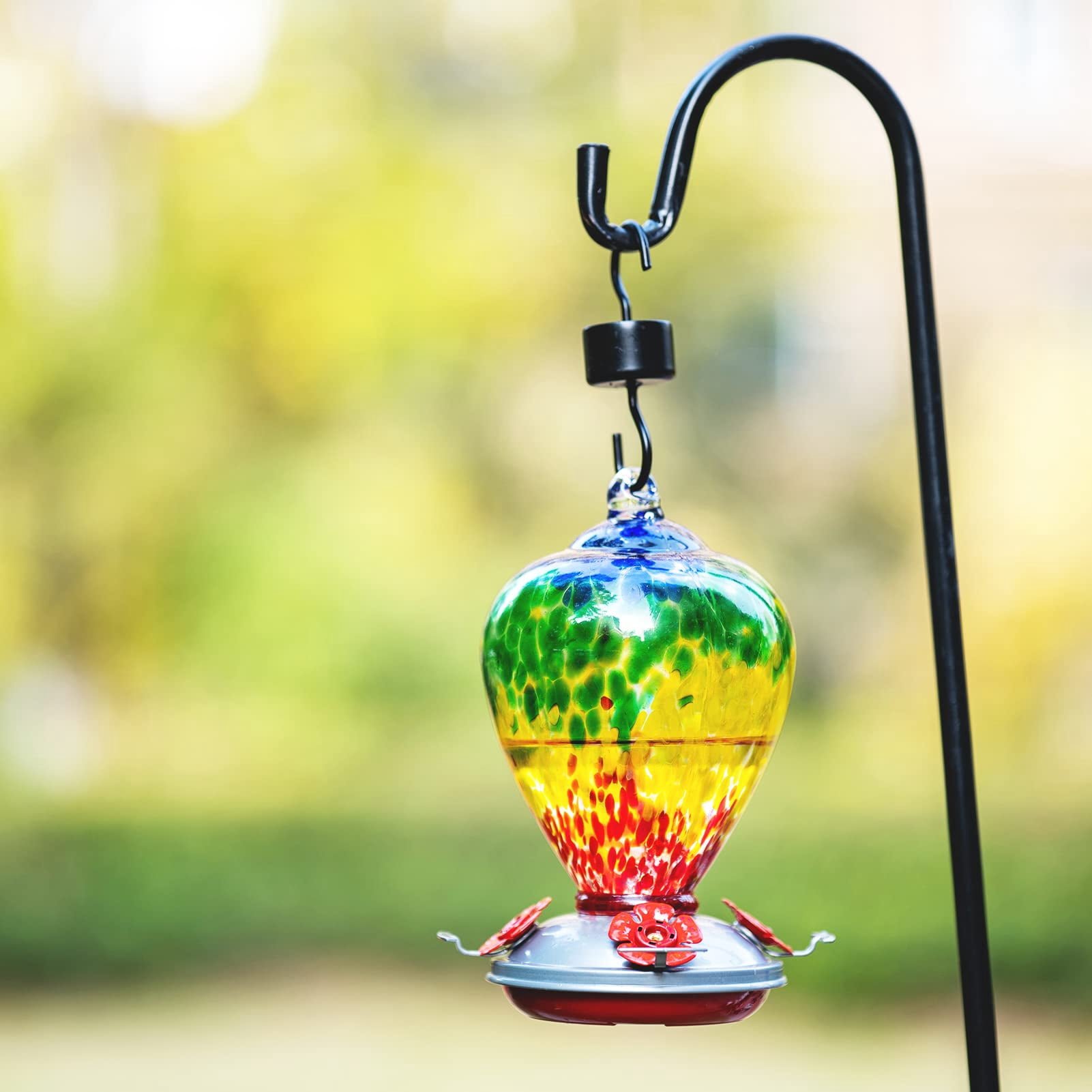 Rainbow Hand Blown Glass Hummingbird Feeder For Outdoors Hanging Gardening Yard Patio