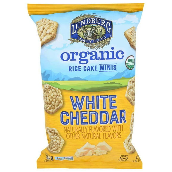 Lundberg Organic Mini White Cheddar Rice Cake, 5 Ounce -- 6 per case.