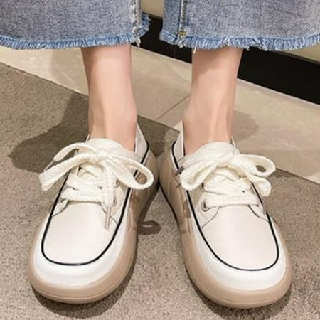

Cathalem Comfort Shoes for Women Casual Thick Soled Lace Up Shoes Women s Leather Sports Shoes Women Casual Shoe Combo Offer Beige 6.50