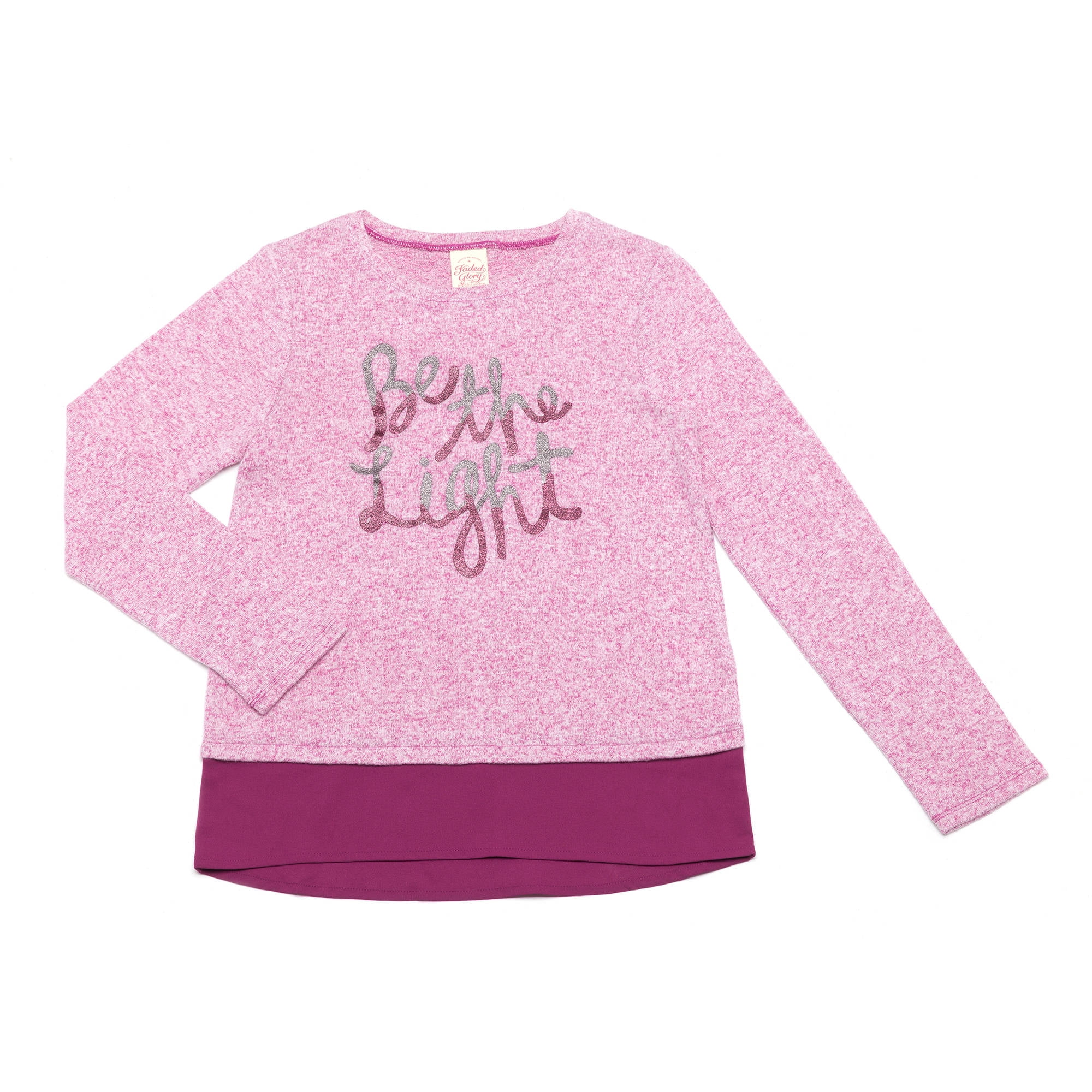 Faded Glory - Girls Mixed Media Long Sleeve Graphic Hacci Top - Walmart.com - Walmart.com