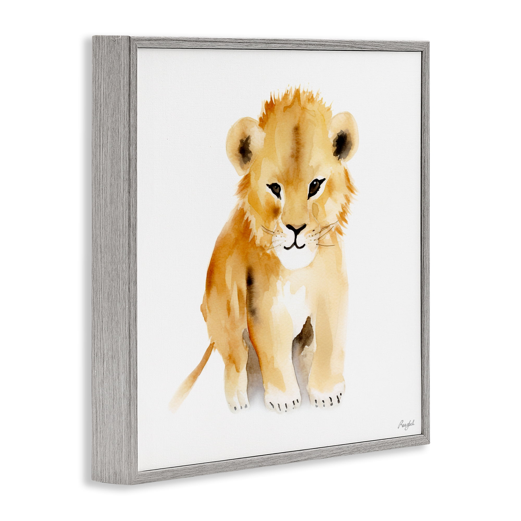 Stupell Industries Minimal Lion Cub Gray Framed Giclee Art, design by Roozbeh