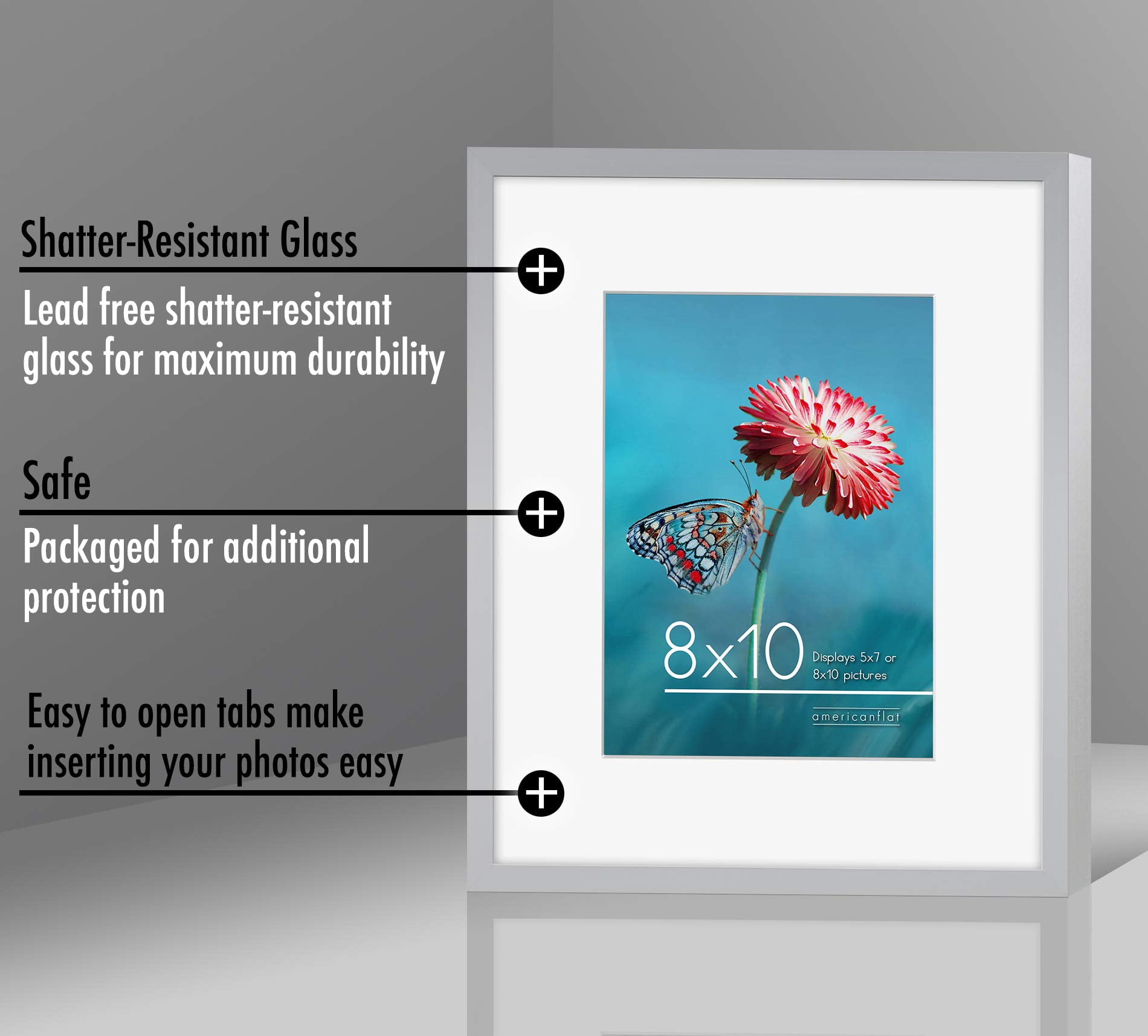 Americanflat 5x7 Picture Frame in Gold - Displays 4x6 With Mat and 5x7 Without Mat - Horizontal and Vertical Formats for Wall and Tabletop