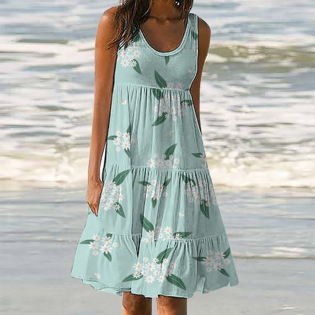 Fankiway Robe Longue Maxi Décontractée pour Femmes, Mode, Col Rond, Sans Manches, à Lettres, avec Poches et Imprimé, Robes de Plage pour Femmes, Grande Taille, Robes pour Femmes