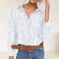 thumbnail image 4 of XFLWAM Women's Eyelet Hollow Out Lace Tops Puff Long Sleeve Button Down Shirts Spring Summer Dressy Causal Business Work Out Blouse, 4 of 9