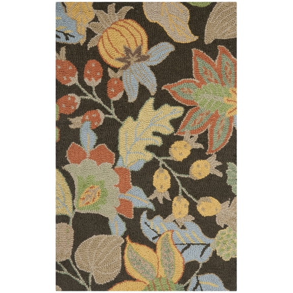 SAFAVIEH Blossom Lena Floral Flowers Wool Area Rug, Black/Multi, 2'6" x 4'
