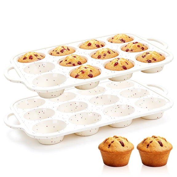 cyrico 2 Pack Silicone Muffin Pans for Baking, 12 Cup Nonstick Cupcake Pan for Baking for Oven with Metal Reinforced Frame, Silicone Muffin Trays for Cookies Cupcakes Brownies Dishwasher Safe