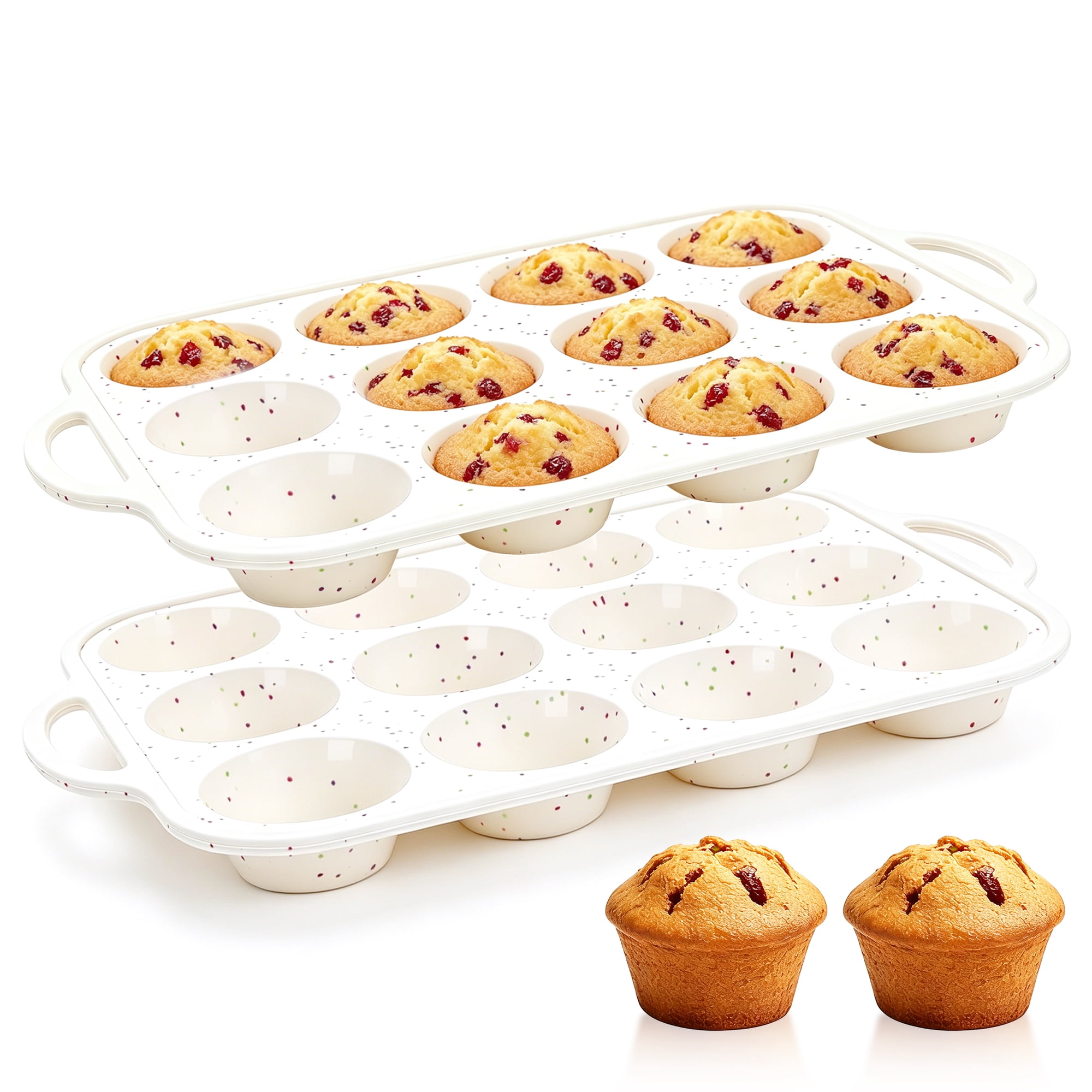 cyrico 2 Pack Silicone Muffin Pans for Baking, 12 Cup Nonstick Cupcake Pan for Baking for Oven with Metal Reinforced Frame, Silicone Muffin Trays for Cookies Cupcakes Brownies Dishwasher Safe