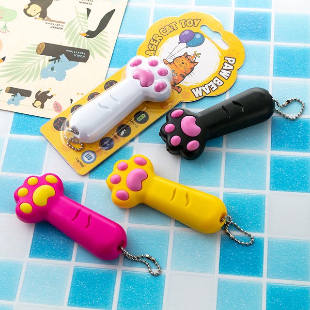 Linterna láser con forma de garra para gato, divertido juguete para gatos, linterna de dinero de color morado, llavero con iluminación blanca