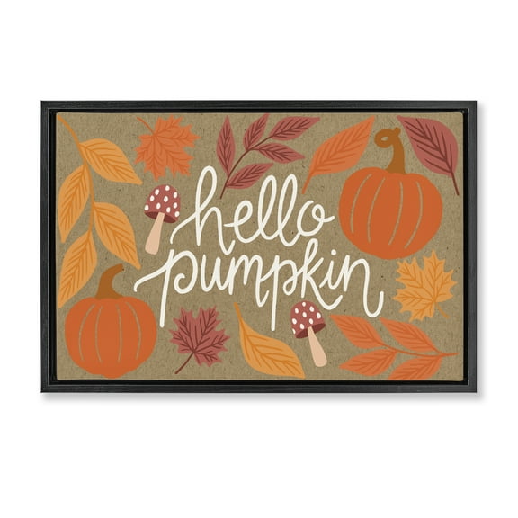 Stupell Industries Rustic Hello Pumpkin Plants & Flowers Painting Black Floater Framed Canvas Art Print Wall Art, 25 x 17
