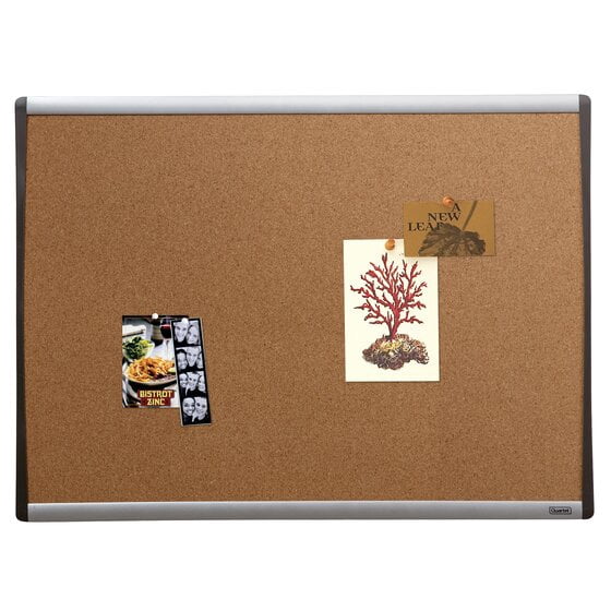 Quartet Cork Bulletin Board, 17" x 23", Black and Silver Frame