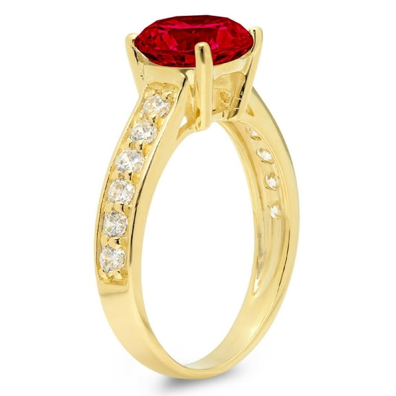 2.3 ct Round Cut Natural Garnet Solitaire with Accents Engagement Ring for Women in 18K Yellow Gold