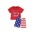 thumbnail image 2 of Kids Boys Shorts Set, Short Sleeve Letters Print T-shirt with Stars Striped Shorts for Independence Day, 2 of 10