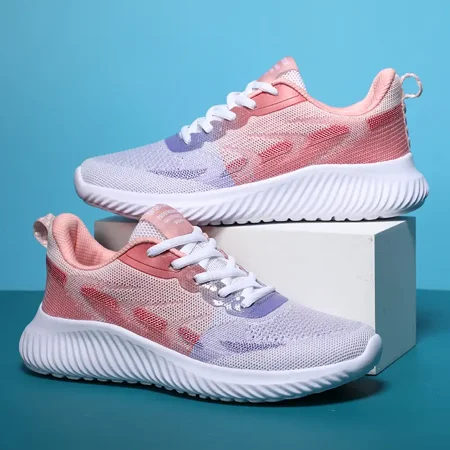 

Women‘s Flying Woven Shoes Breathable Sports Shoes Colorblock Lace-up Running Shoes