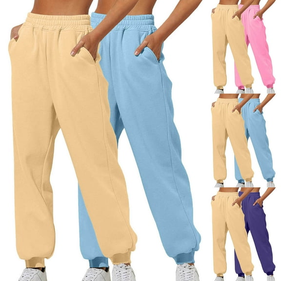 2Pc Women's Loose Fit Casual Sweatpants Solid Color Sanitary Pants Lounge Pants Home Wear Comfy Elastic Waist Pajama Pants Relaxation Gifts for Women | CSEONE,Light Blue XL