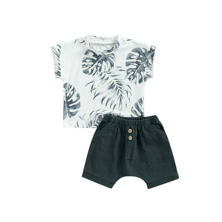 

Bagilaanoe 2pcs Toddler Baby Boy Short Pants Set Short Sleeve Leaf Letter Print T Shirt Tops + Shorts 6M 12M 18M 24M 3T 4T Casual Summer Outfits