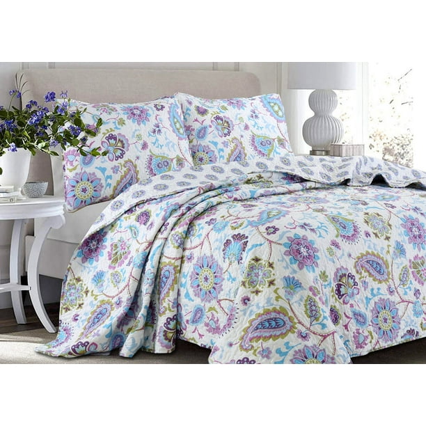 Juego de edredón reversible de 3 piezas Purplish Floral