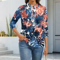 thumbnail image 5 of Women's 3/4 Sleeve Button Up Shirt with Lapel Collar and Floral Print, Casual Fashion Top for Daily Wear, Lightweight Summer Blouse Dark Blue 2XL, 5 of 7