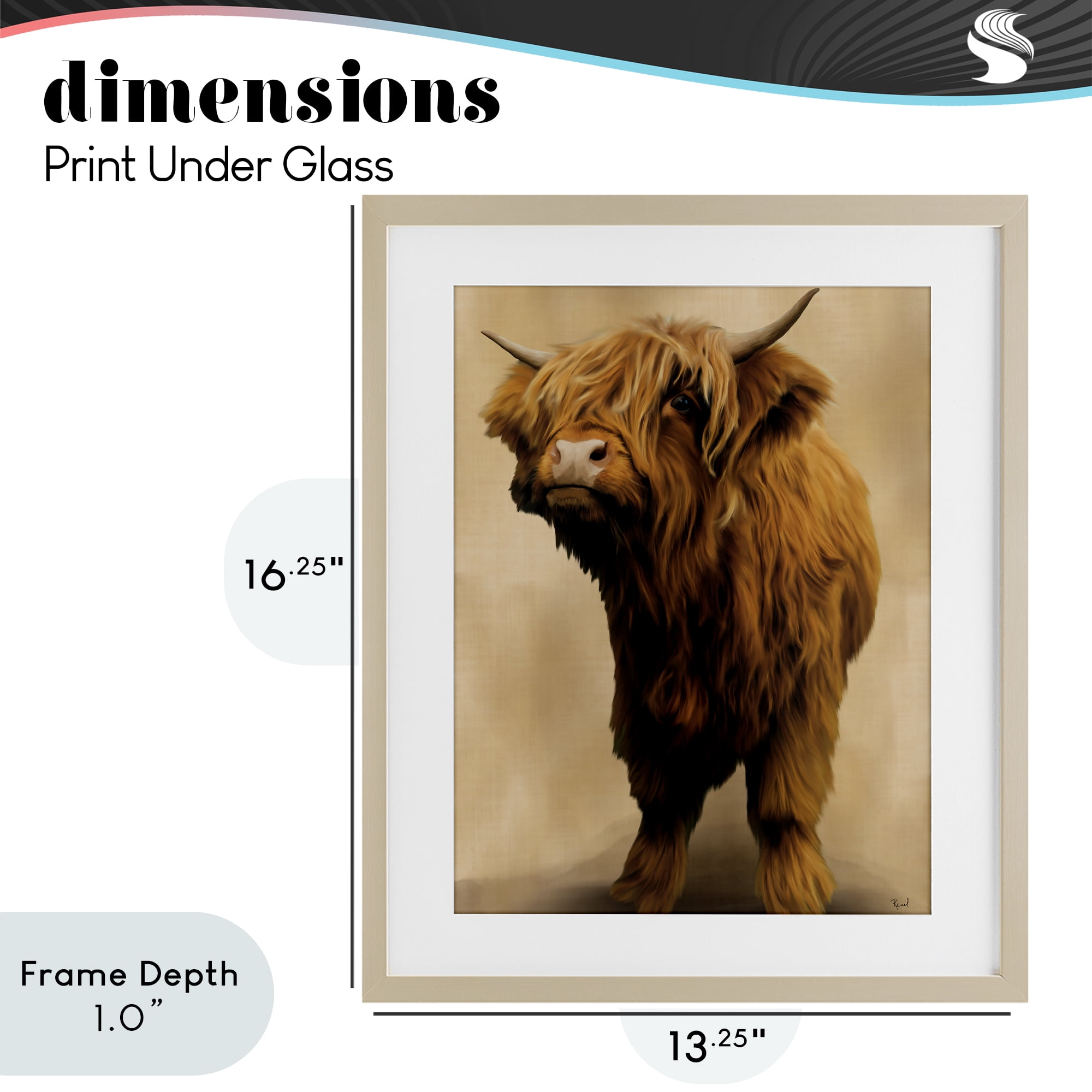 Stupell Industries Mini Highland Cow on Neutrals Birch Framed Print Under Glass, design by Renel Peters