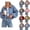 Blue, variant on Women Plaid Cropped Jacket Snap Collared Long Sleeve Shacket Coat,Relaxed Casual Daily Outing Wear with Drawstring Hem,Brown,XXL