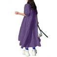 thumbnail image 4 of VONDA Women's O-Neck Puff Short Sleeve Loose Casual Plain Cotton Pleated Dress, 4 of 6