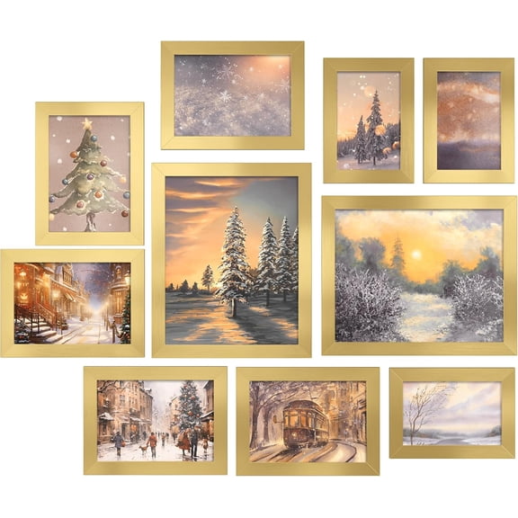 Collage Picture Frames, Set of 10, Glass Pale Gold,4x6" & 5x7" & 8x10"