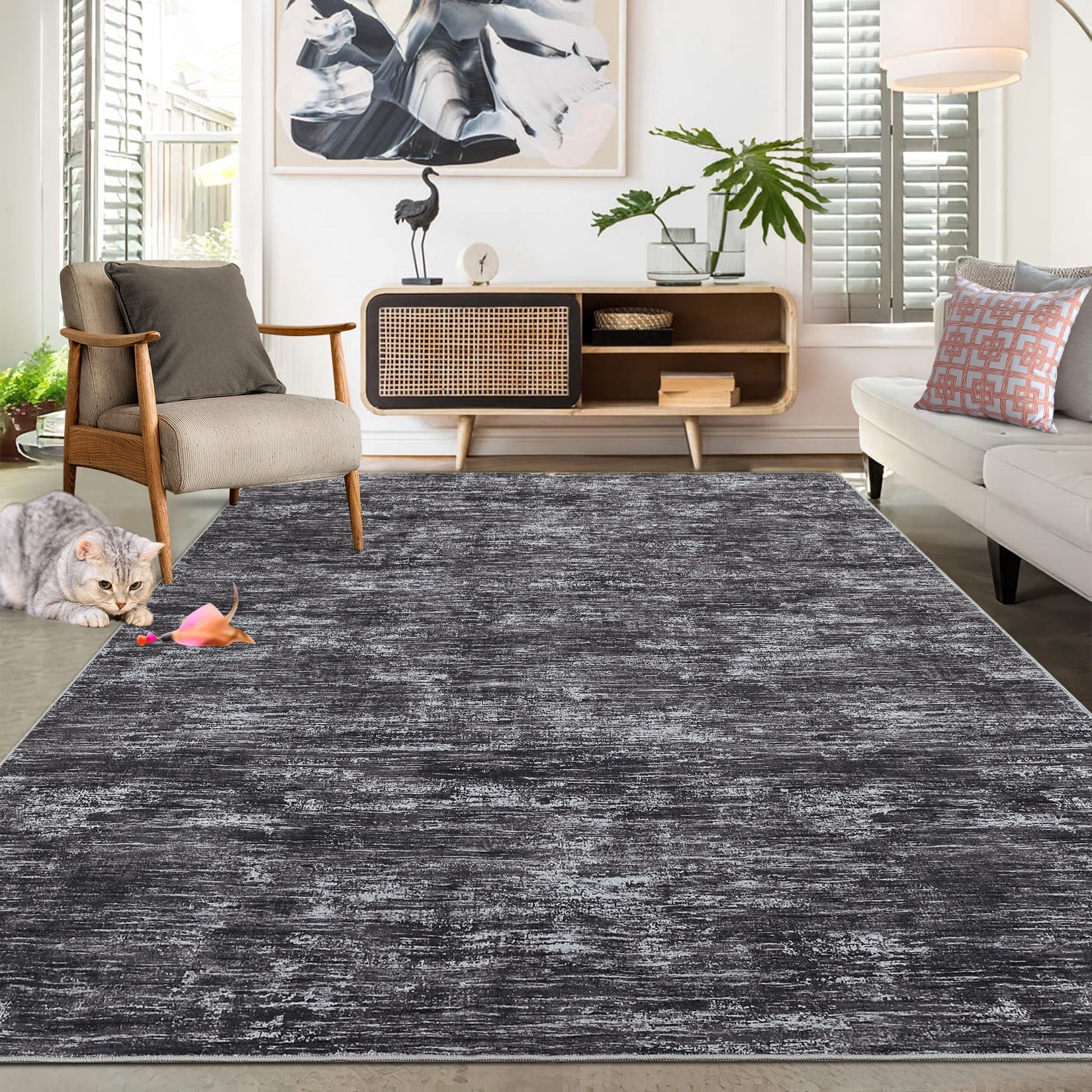 HOMERRY Area Rug 4' x 6' Solid Indoor Carpet for Living Room Bedroom Dark Gray Rug
