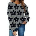 thumbnail image 2 of ClodeEU Women's Floral Print Long Sleeve Sweatshirts ,Casual Crew Neck Loose Going Out Pullover Tops Black,Womens Plus S, 2 of 6