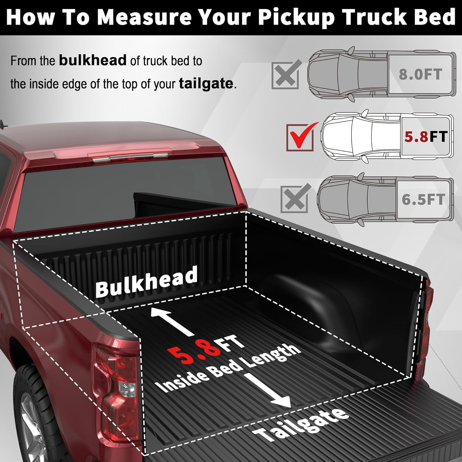 TITANICMOTOR 4-Fold 5.8FT 69.6Inch Tonneau Cover Truck Bed for 2014-19 Chevy Silverado GMC Sierra 1500