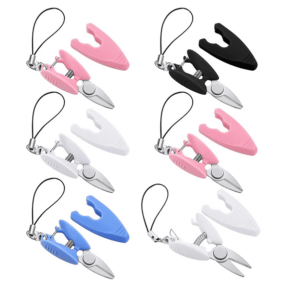 6 Pcs Mini Small Scissors Keychain Set with Cover Travel-Sized Portable Snips for Travel, Sewing, Crafts and Yarn