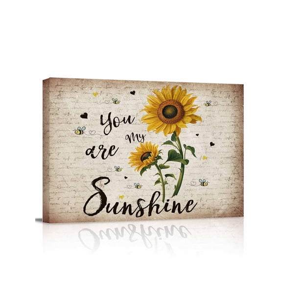 Yellow Sunflower Wall Art for Living Room,Canvas Picture Wall Decor for Bathroom Bedroom,Summer Vintage Flower Bee Sunshine Painting Artwork for Office Kitchen Hallway Dining Room Home Decor 24"x32"