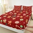 thumbnail image 3 of Feelyou Cartoon Snowflake Print Twin Sheet Sets, Cute Gingerbread Man Twin Fitted Sheet, Red Christmas Theme Flat Sheet, Luxury Bedroom Decor, 3pcs, 3 of 7