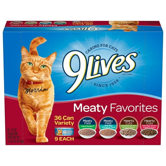 9Lives Meaty Favorites Variety Pack Wet Cat Food, 5.5 oz. Cans, 36 Count
