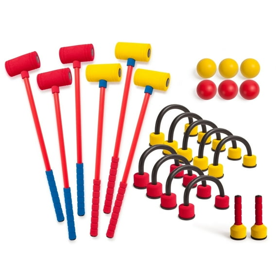 Champion Sports Foam Croquet Set: Classic Outdoor Lawn and Party Game for Kids - 6 Player Sets with Soft Wickets Stakes & Mallets