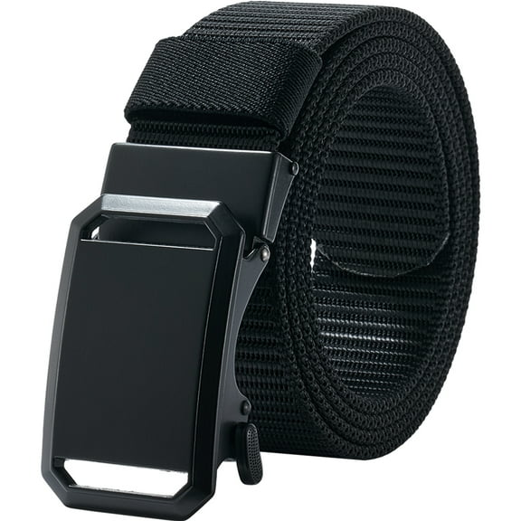 Ratchet Belts for Men, 1 3/8" Nylon Fabric Strap Belt with Click Buckle, Adjustable Trim to Fit 27- 46" Waist (Black)