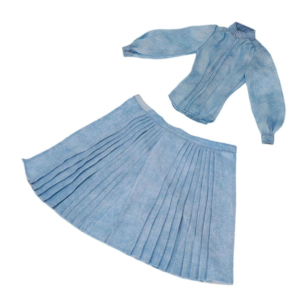 Conjunto de ropa para muñecas, elegante y moderno conjunto de falda larga y blusa para escala 1/6 Azul