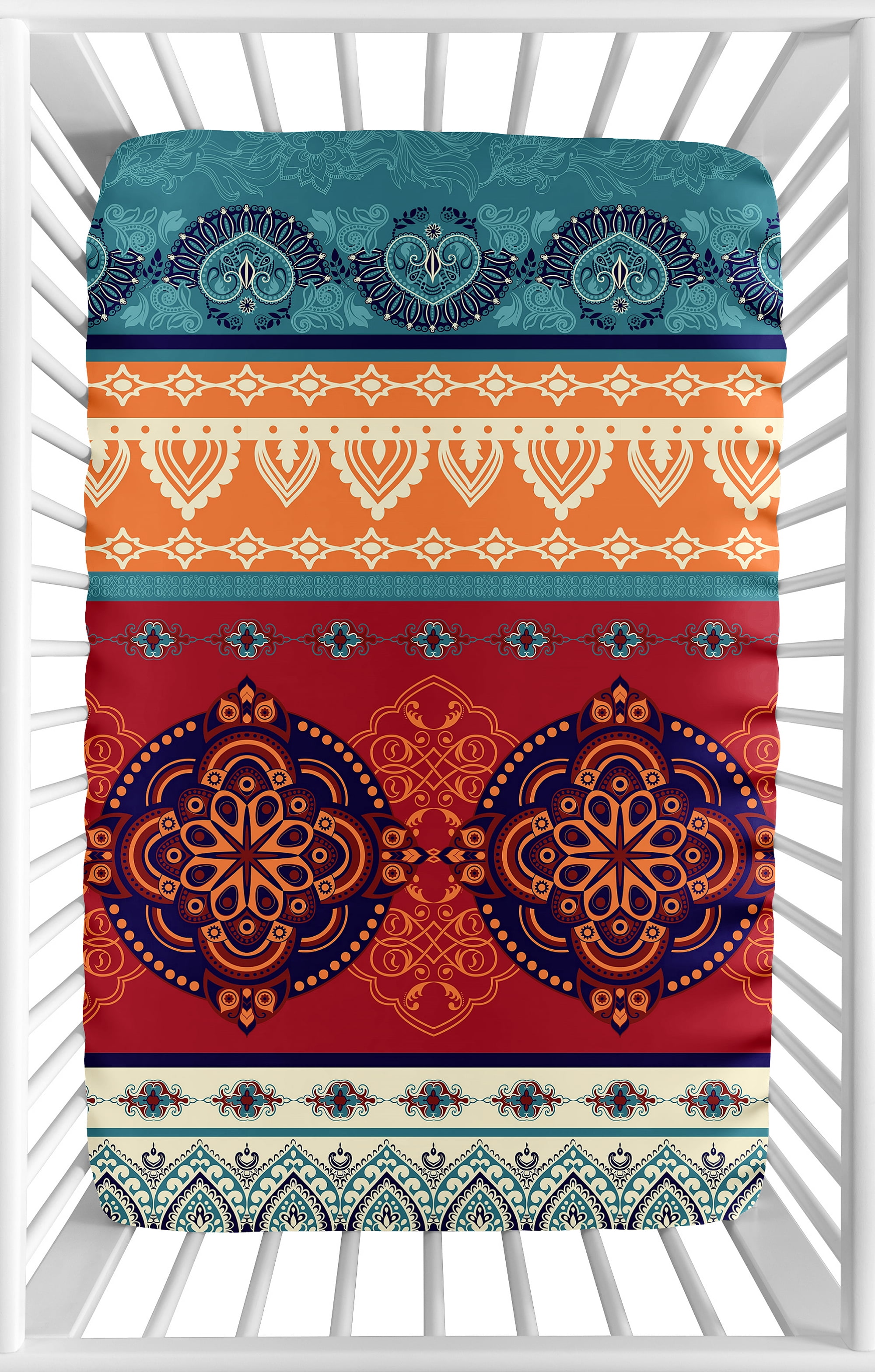 Red and Blue Boho Fitted Mini Fitted Crib Sheet by Sweet Jojo Designs