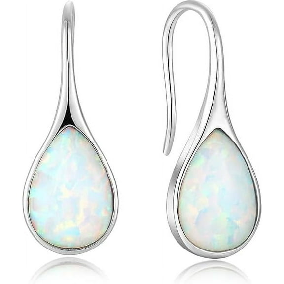 White Opal Earrings 925 Sterling Silver Hook Drop Teardrop Gemstone Earrings October Birthstone Dangle Earrings Jewelry Valentine's Day Gift for Women