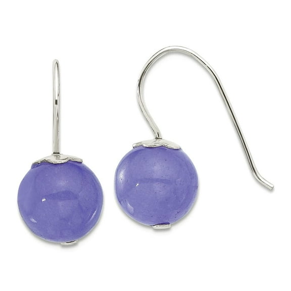 925 Sterling Silver 10mm Purple Dyed Jade Shepherd Hook Earrings 22x10mm Wide Stud Earring for Women