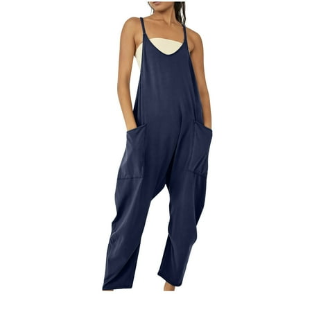 

FAVIPT Womens Jumpsuits Casual Summer Clearance Womens Jumpsuits Solid Outfits Pants Rompers Dressy 2023 Loose Pockets Overalls Jumpers Comfy Maternity Clothes