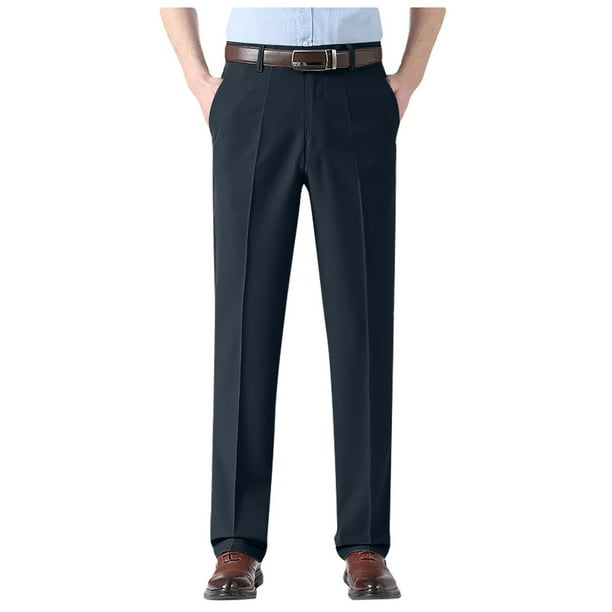 Pantalones de vestir plisados de corte clásico para hombre - Cintura elástica oculta 100 % poliéster Pantalones de vestir