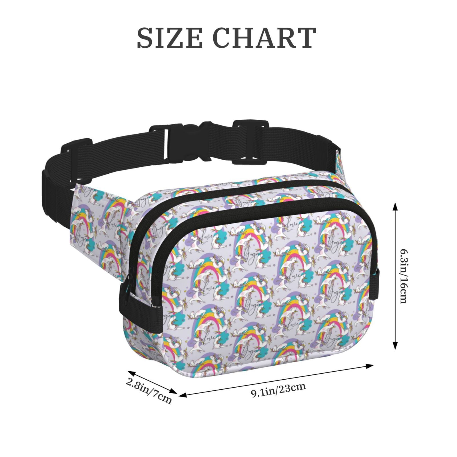 Picia Unicorn DoingYoga Print Square Double-Layer Waist Bag Mini Adjustable Waist Belt Bag Exercise Running Travel Hiking