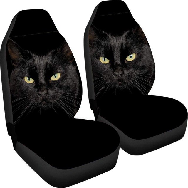 Funda de asiento de coche todo incluido universal gato negro fondo negro animal respaldo alto