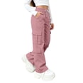 thumbnail image 2 of Spazoro Girls Cargo Pants with Multi‑Pockets, Wide Leg Elastic Waist Solid Color Loose Fit Drawstring Casual Street Trousers Pink Size 9-10, 2 of 9