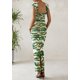 thumbnail image 2 of Vestido largo PRETTYGARDEN para mujer, ajustado fruncido, estampado floral S, verde militar oscuro, 2 of 9