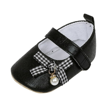

Toddler Girl Sandals Summer Children Pearl Bowknot Beach Prewalker Shoes Black Size 2