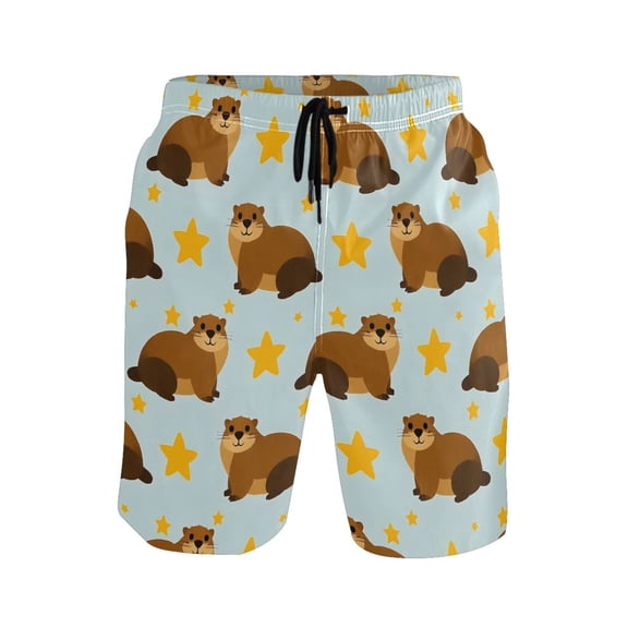joogoo Men's Swim Trunks Groundhog Dog Stars Beach Shorts with Pockets M