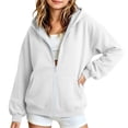 thumbnail image 4 of Girls Solid Fleece Zip Up Hoodie Jacket, Casual Long Sleeve Hooded Sweatshirt Coat, Soft Warm Outerwear for Kids Autumn Winter School Daily Leisure Wear(White,7-9 Years), 4 of 5