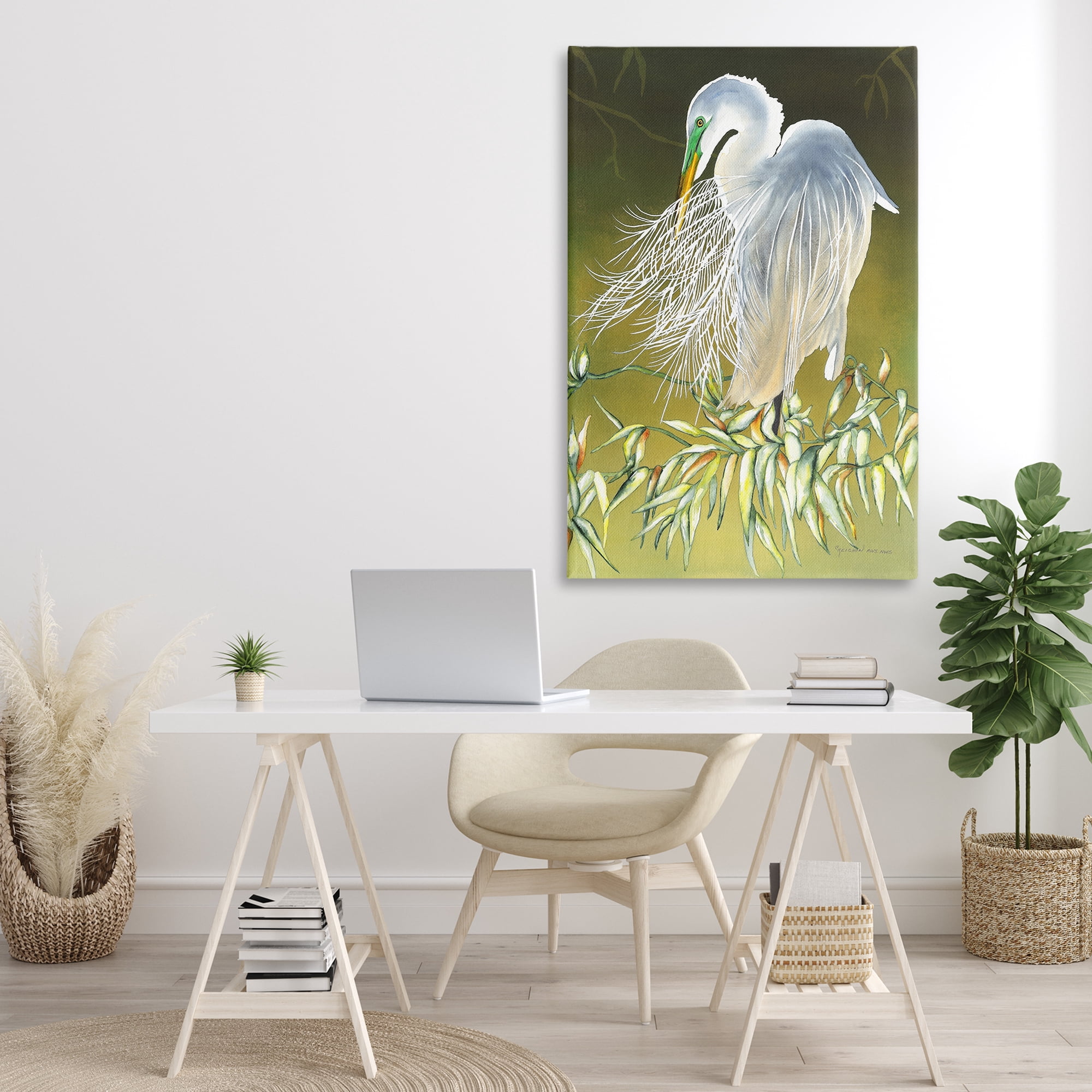 Stupell Industries Heron with Detailed Feathers Animals & Insects Painting Gallery Wrapped Canvas Art Print Wall Art, 30 x 45