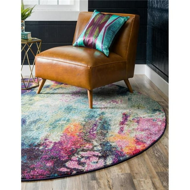 Unique Loom Collection Chromatique Tapis Moderne Coloré et Vibrant Abstrait pour Toute Décoration Intérieure, 8 Pi x 8 Pi, Multi/bleu Clair