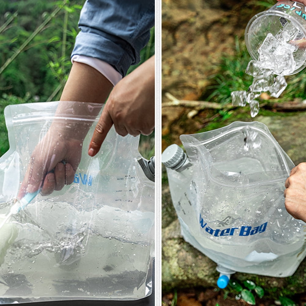 BIMZUC 8L Collapsible Camping Water Bag, Large Capacity Portable Foldable Water Storage Jug Container with Spout and Handle for Outdoor Traveling Hiking Picnic Emergency Survival Gear, Transparent